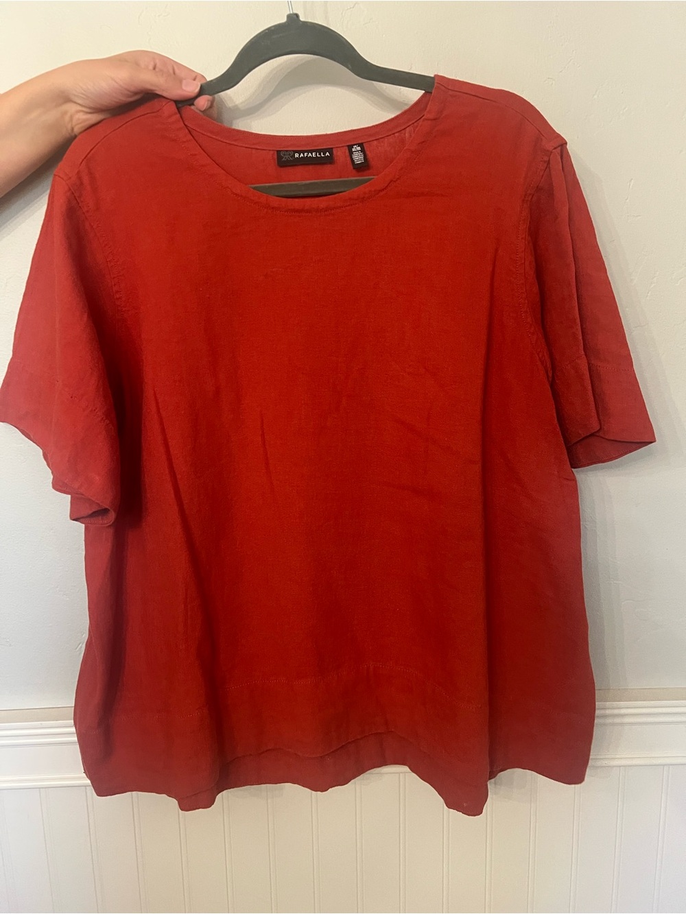 Rafaella Brick Red Short-Sleeve Linen-Blend Tee